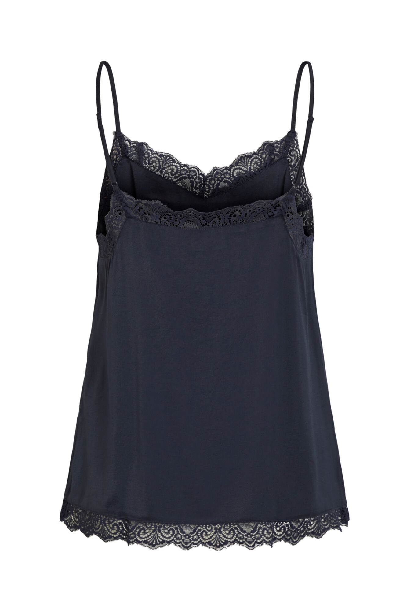 Top feminino de alças finas com detalhes em renda - Azul