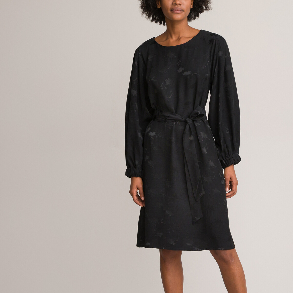 COLEÇÃO LA REDOUTE<br>Vestido reto com decote redondo e cinto para amarrar
