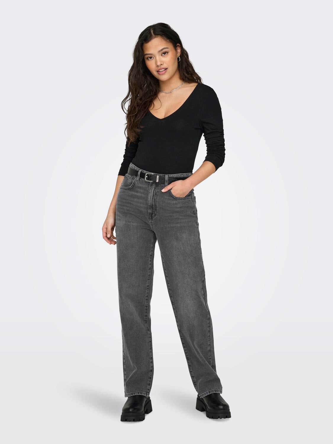 ONLROBYN Mittlere Taille Gerade geschnitten Jeans Dark Grey Denim