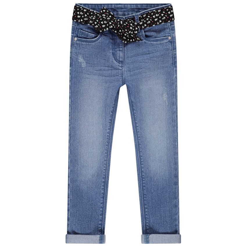 Jean slim + ceinture foulard pour fille - Bleu moyen