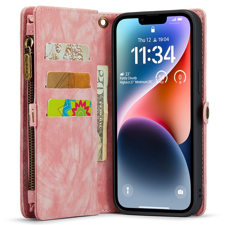 iPhone 15 2in1 Leder Tasche   Magnet Hardcase Karten Etui - Rosa