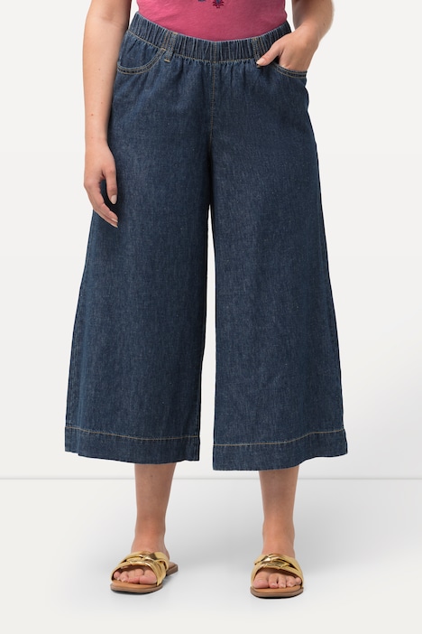 Culotte, Leinenmix, weites Bein, Elastikbund