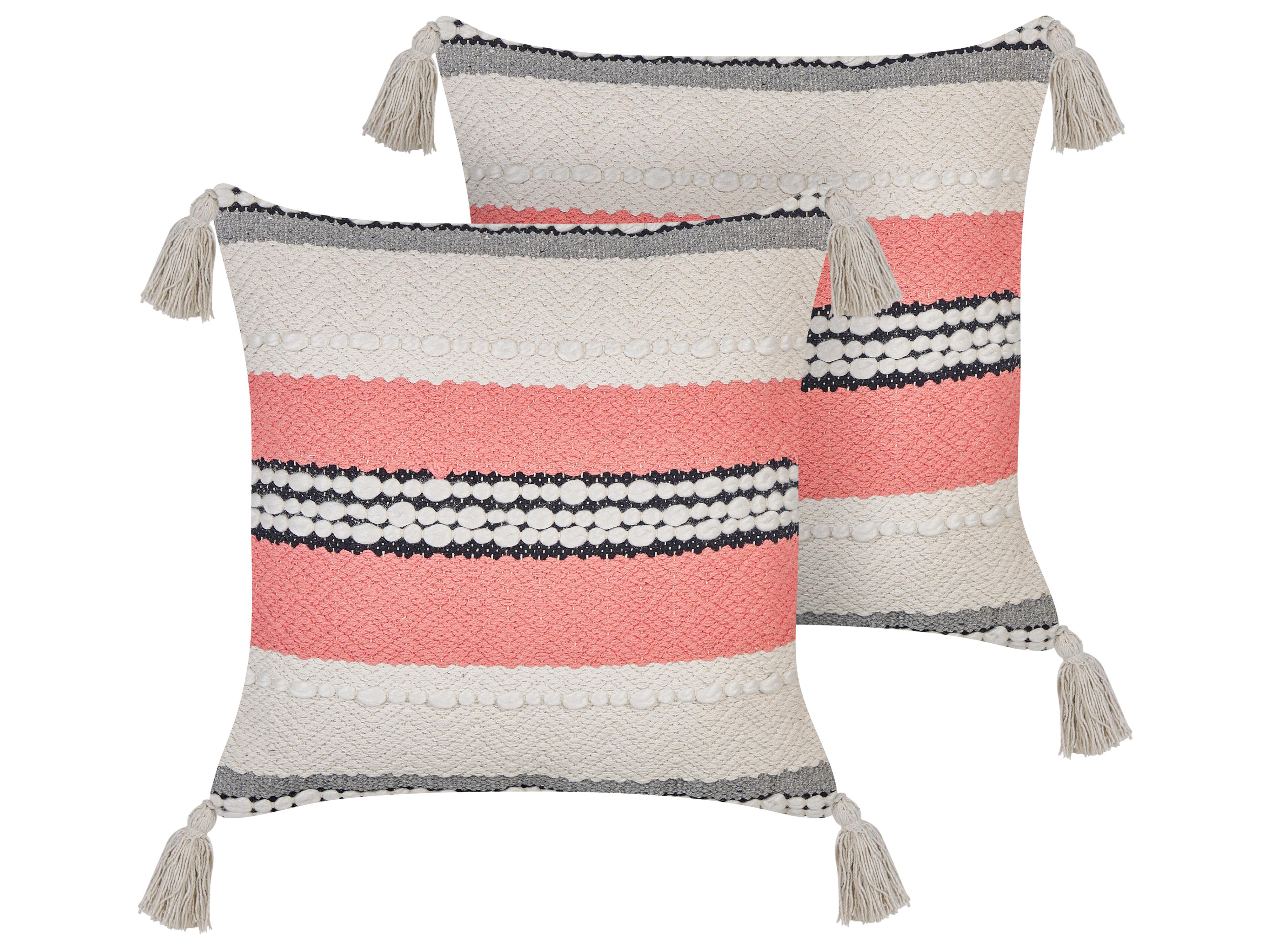 Set van 2 sierkussens EUPHORBIA Katoen 45 x 45 cm Beige gestreept
