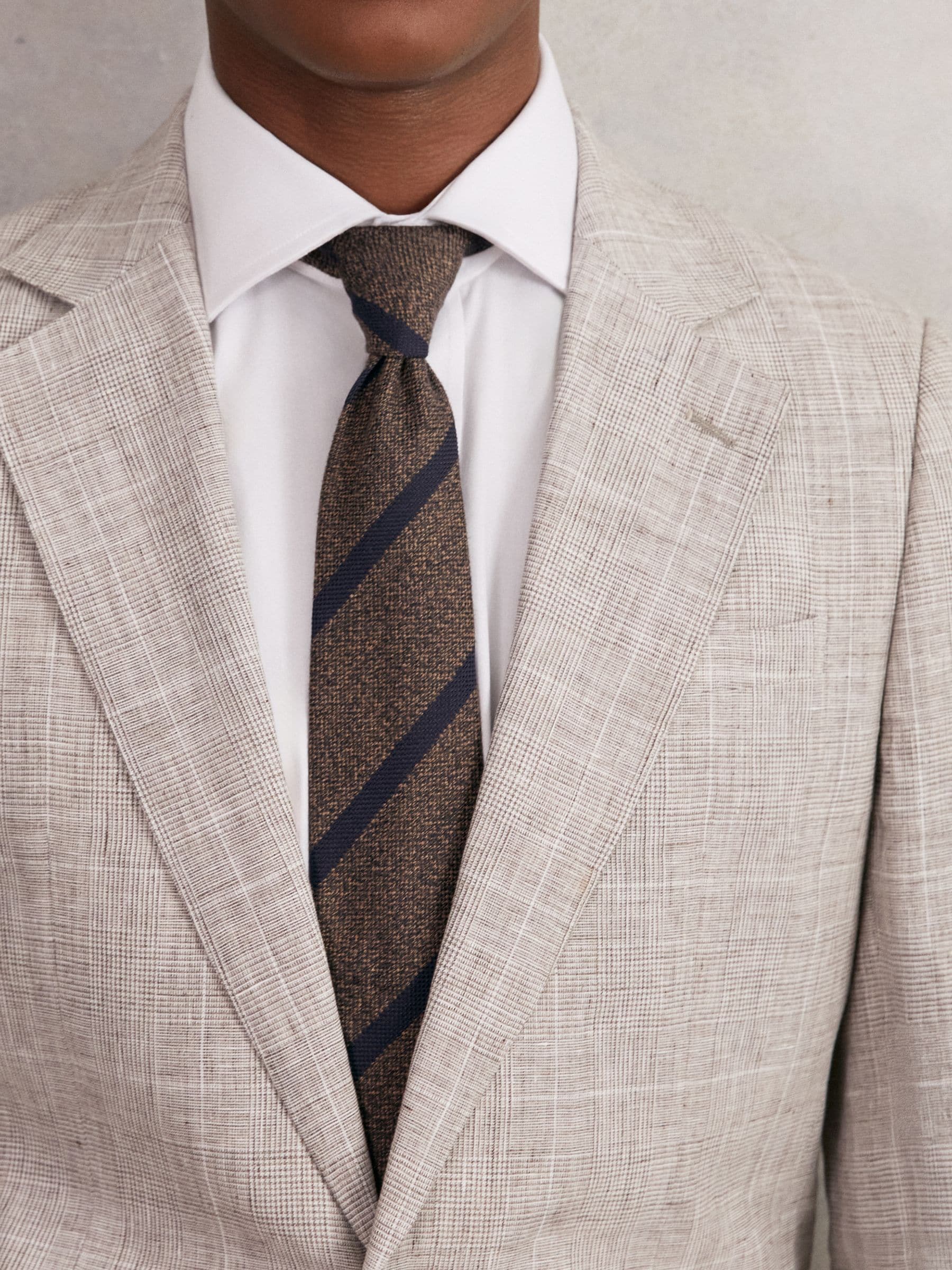 Chocoladebruin - Reiss Sante Wool-Silk Striped Tie