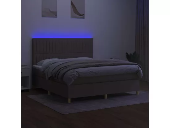 Sommier tapissier avec matelas et LED Taupe 180x200 cm Tissu