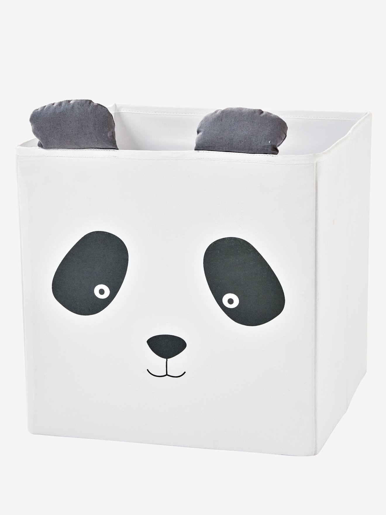 Lote com 2 caixas de tecido bege liso tamanho médio com estampa de panda e coala.