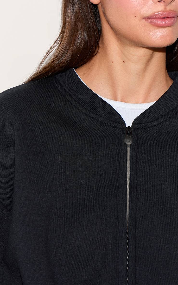 Noir Sweat-shirt Court Zippé Avec Cordon De Serrage À La Taille