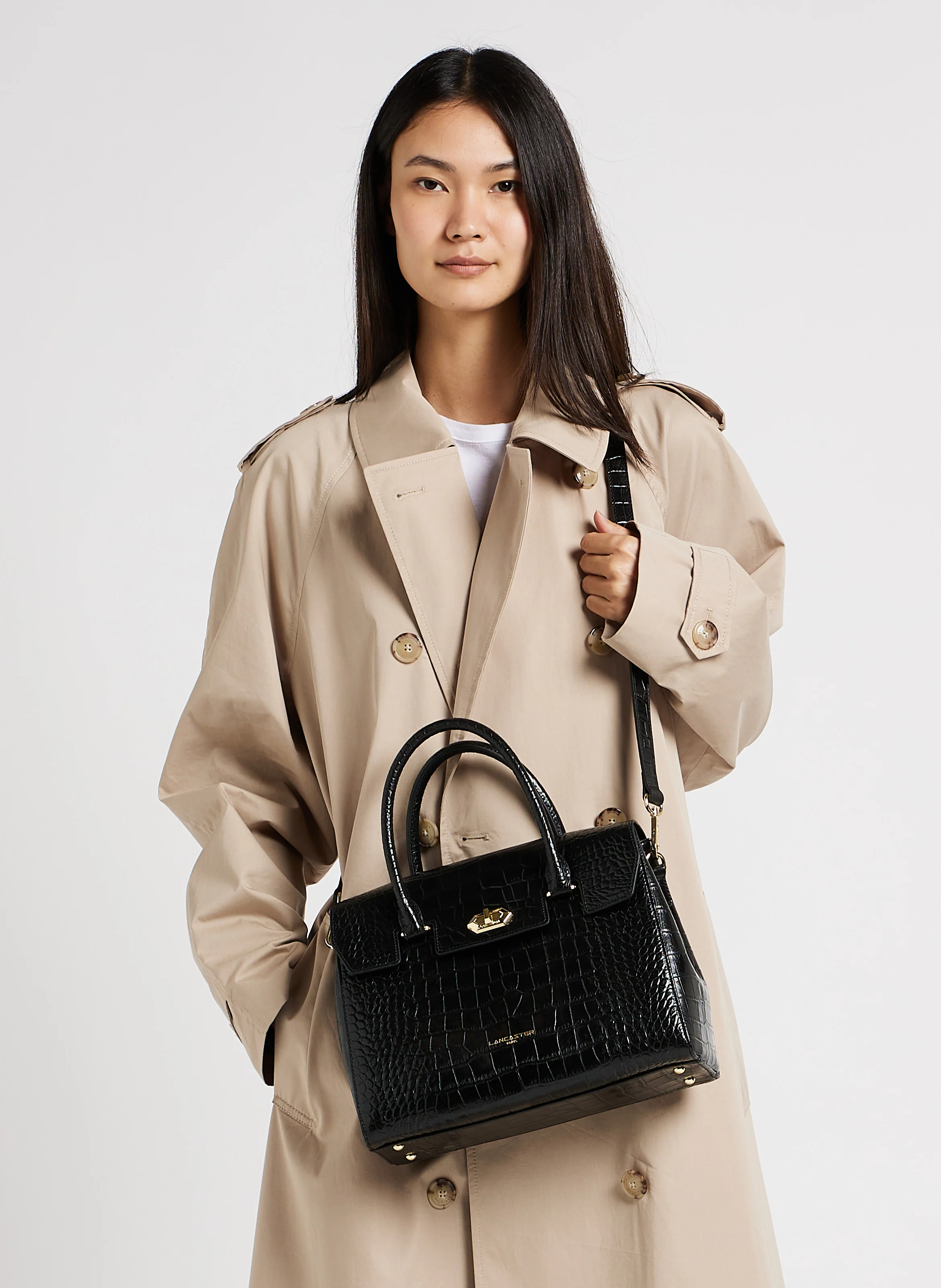 EXO - Sac cabas en cuir embossé croco | Noir
