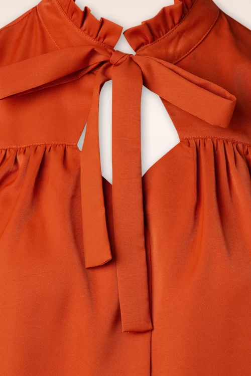 Vixen Tonja blouse met hals strik in roestig oranje