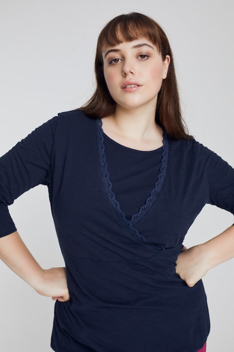 Bellieva-Shirt, Spitze, V-Ausschnitt, Biobaumwolle, GOTS
