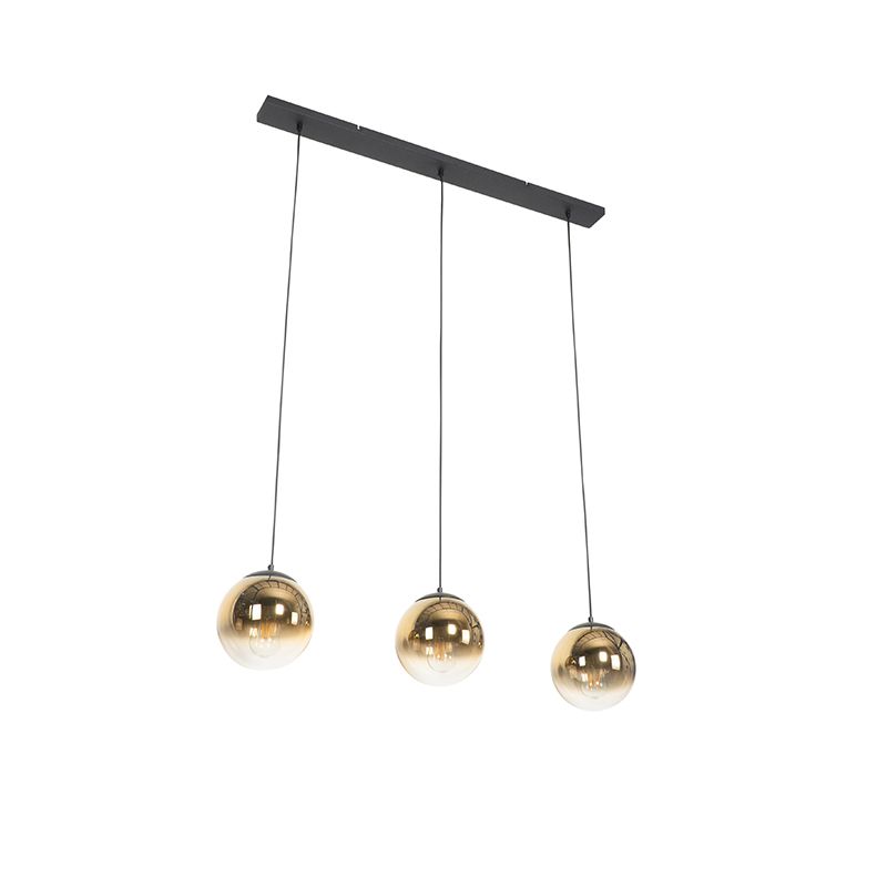 Art deco hanglamp zwart met goud glas langwerpig 3-lichts - pallon