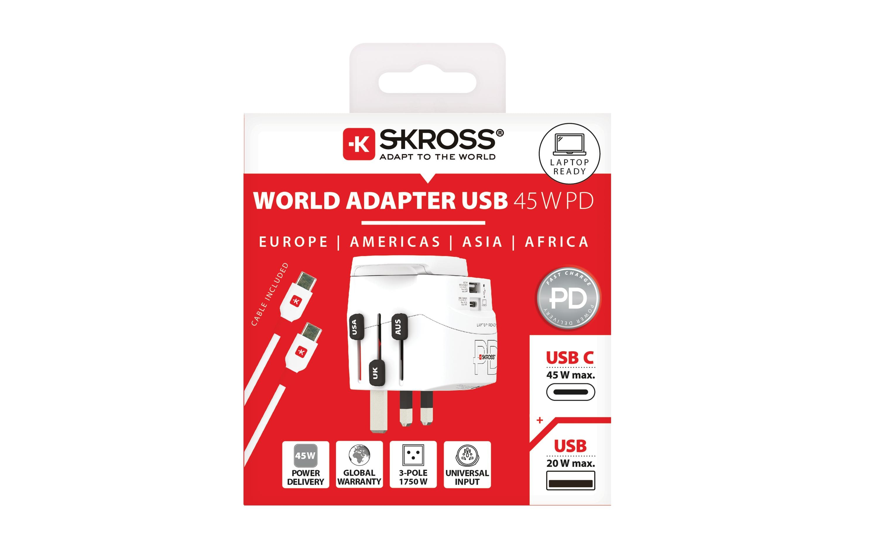 Reiseadapter Pro Light, 1 x USB-A und C3-polige Weltreiseadapter mit integriertem PD-USB-Ladegerät