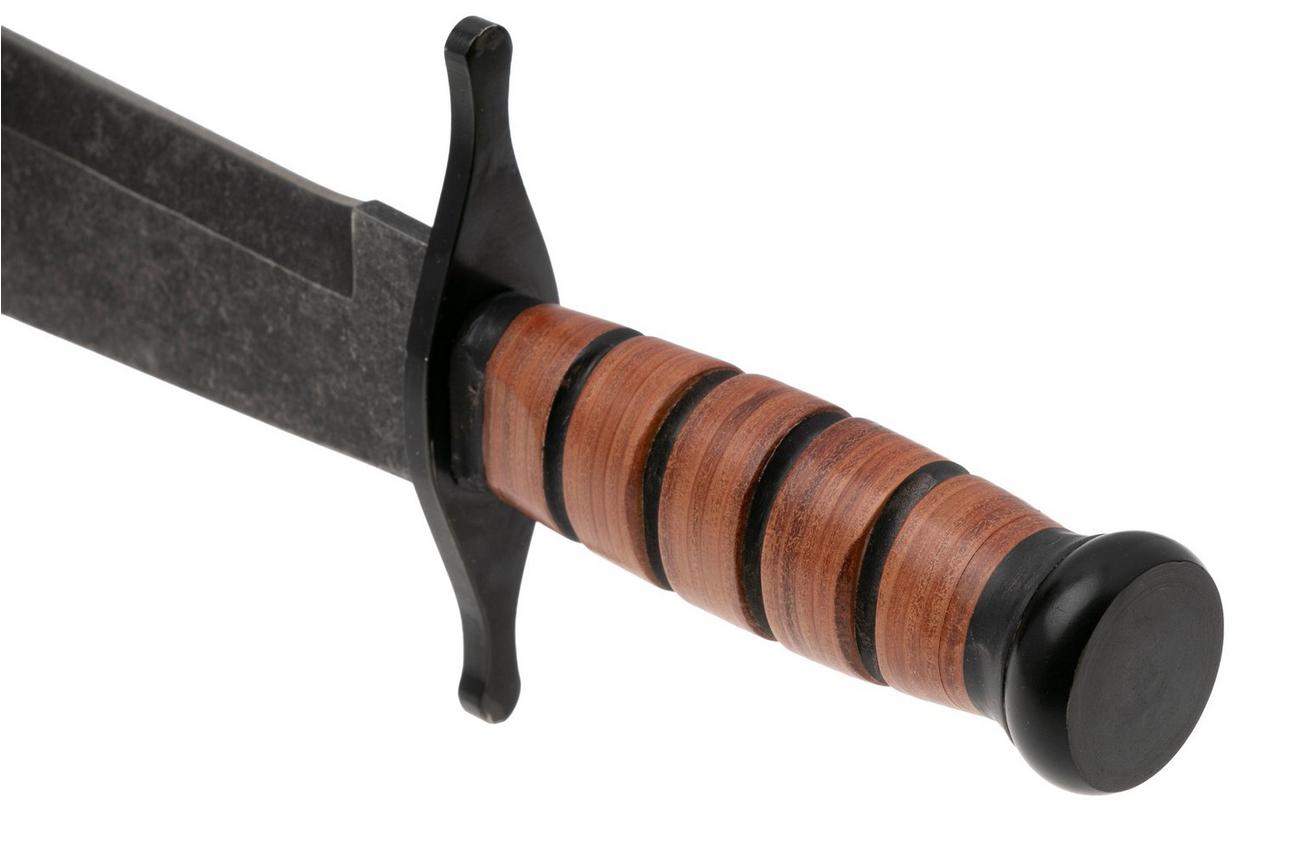 Rough Ryder Combat Bowie RR2586, Blackwashed Stainless, Stacked Leather, vaststaand mes