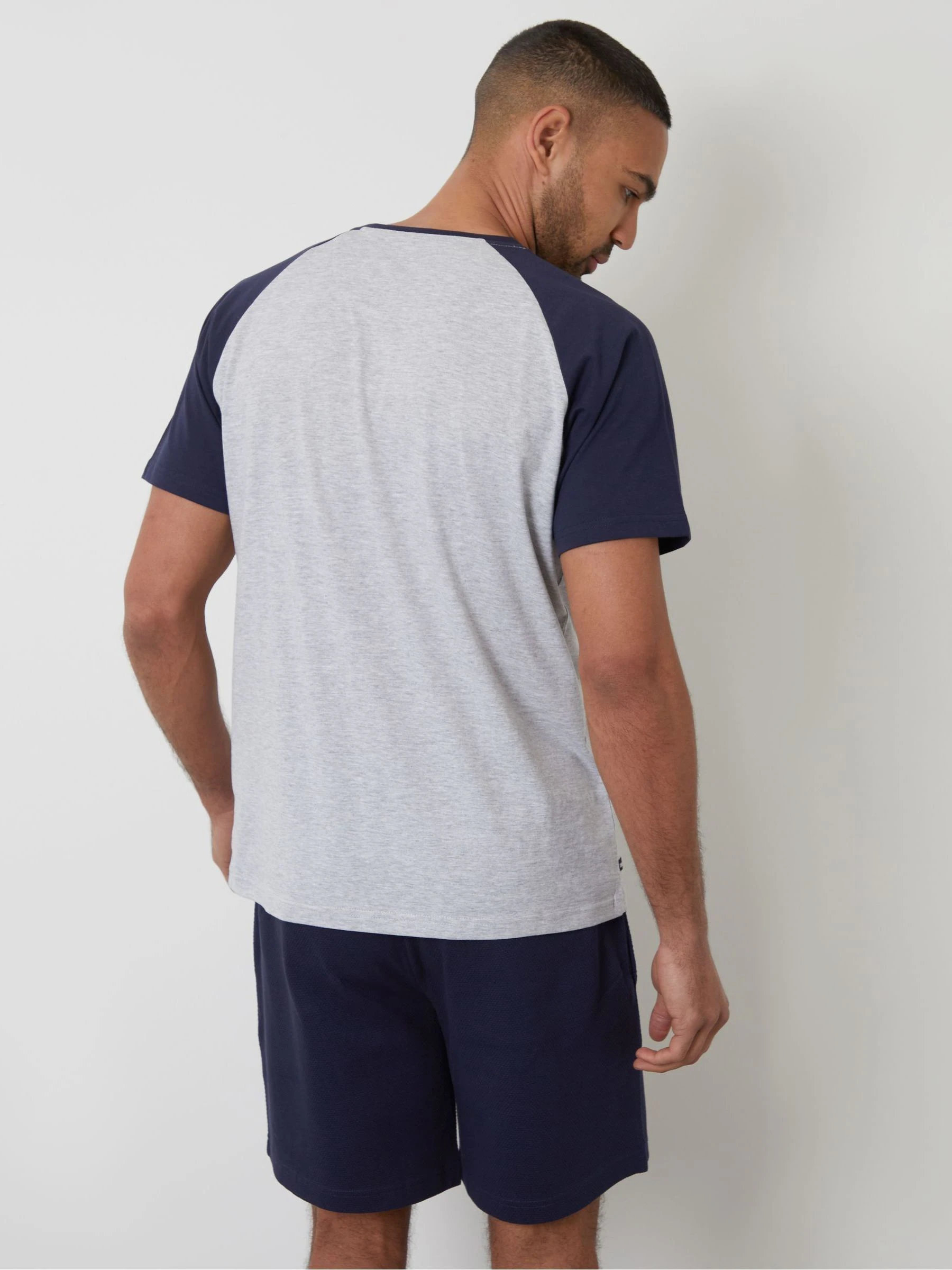 Marineblauw - Threadbare Textured Shortie 100% Cotton Pyjamas Set