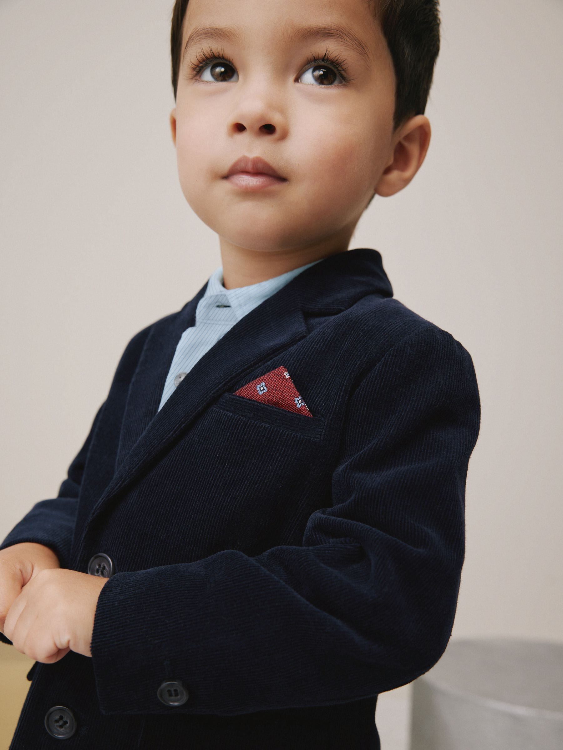 Marineblauw - Set van corduroy blazer, overhemd en broek (3mnd-9jr)