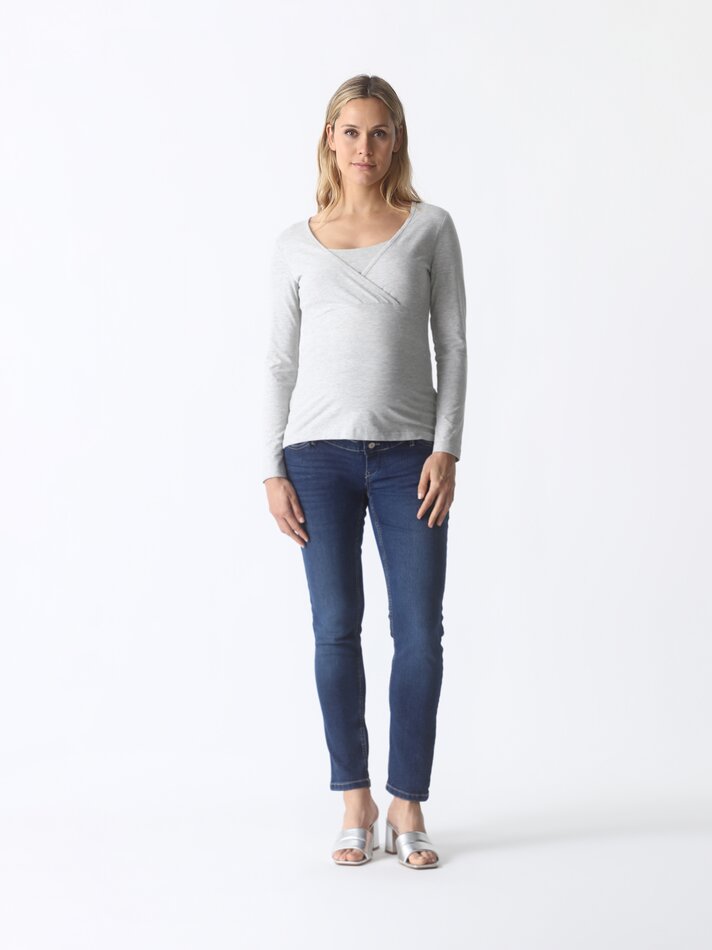 Blusa de amamentação com decote cruzado - Cinza mesclado