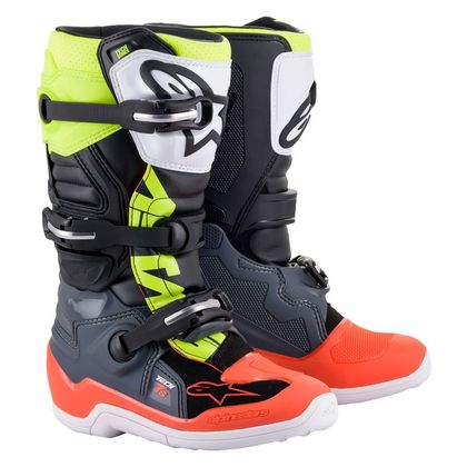 Bottes cross Alpinestars TECH 7 S - DARK GRAY RED FLUO YELLOW FLUO 2023 - Gris / Jaune