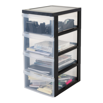 IRIS Design Chest ladekast - 4 half diepe lades - 4x 11L - Kunststof - Zwart/Transparant - Met Wielen