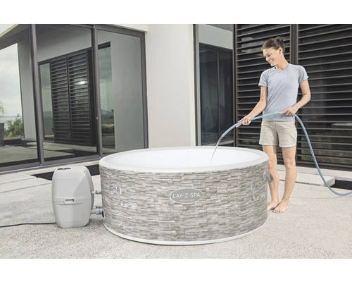 Bestway® LAY-Z-SPA® Vancouver AirJet Plus™ opblaasbare hottub met 140 luchtjets, geïntegreerd verwarmingssysteem, multifunctionele pomp en app-bediening, grijs