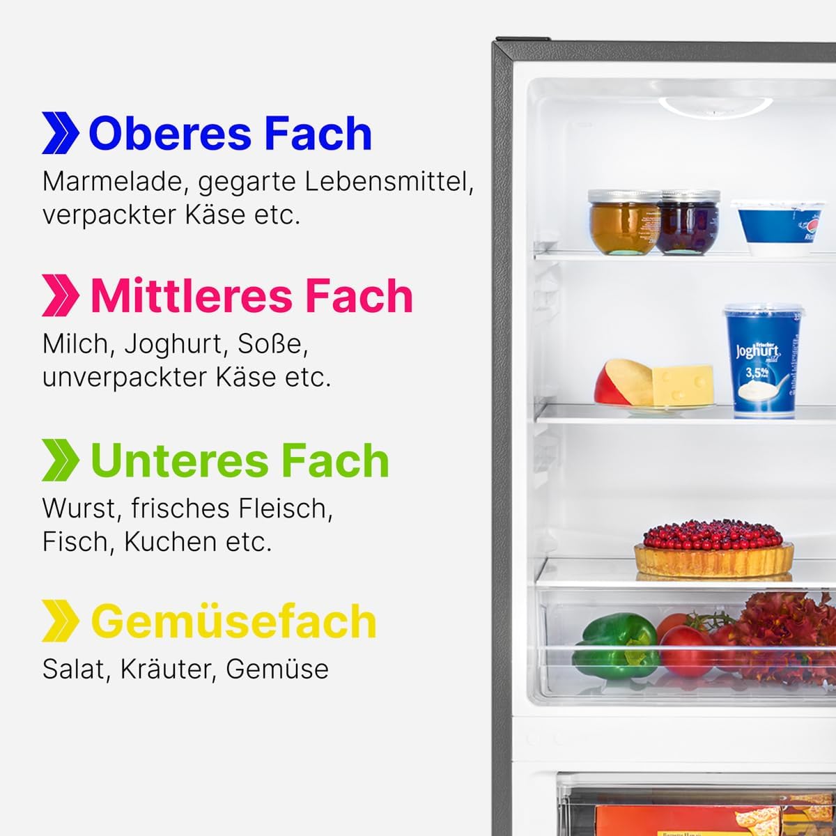 Bomann® Kühlschrank mit Gefrierfach | Energieklasse D | 143cm | Kühl Gefrierkombination leise 39 dB | 3 Ablagen & 3 Schubladen | Türanschlag wechselbar | 175L Kühlgefrierkombi | KG 322.1 inox