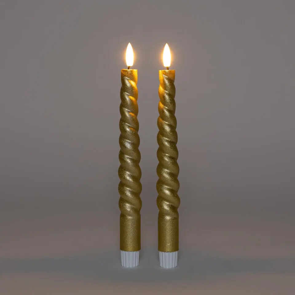 Anna Collection LED swirl dinerkaarsen - 2x st - goud - 23 cm