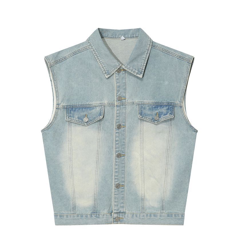 FAERIS - Denim vest met kraag en knoopjes / middelhoge, versleten shorts