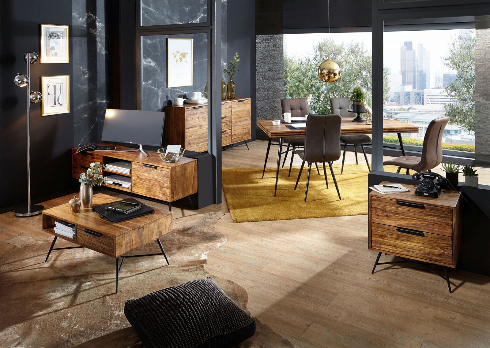 Nachtkommode Nishan Massivholz Sheesham braun