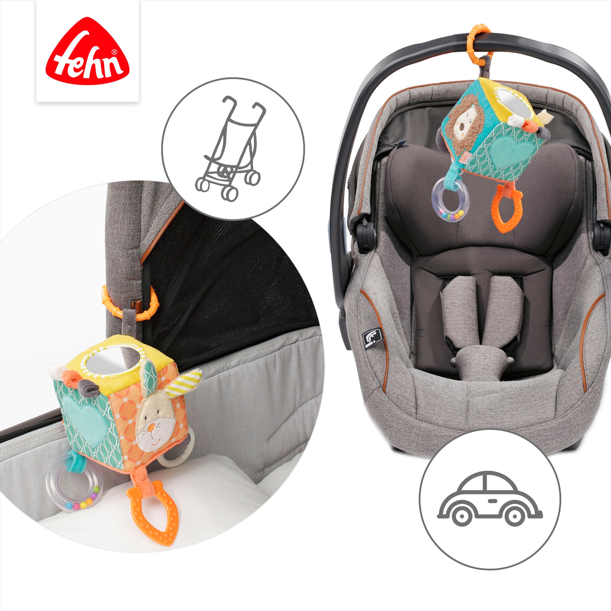 Fehn Greifspielzeug »Classic Stars, Activity-Würfel Funky Friends« inklusive Befestigungsring