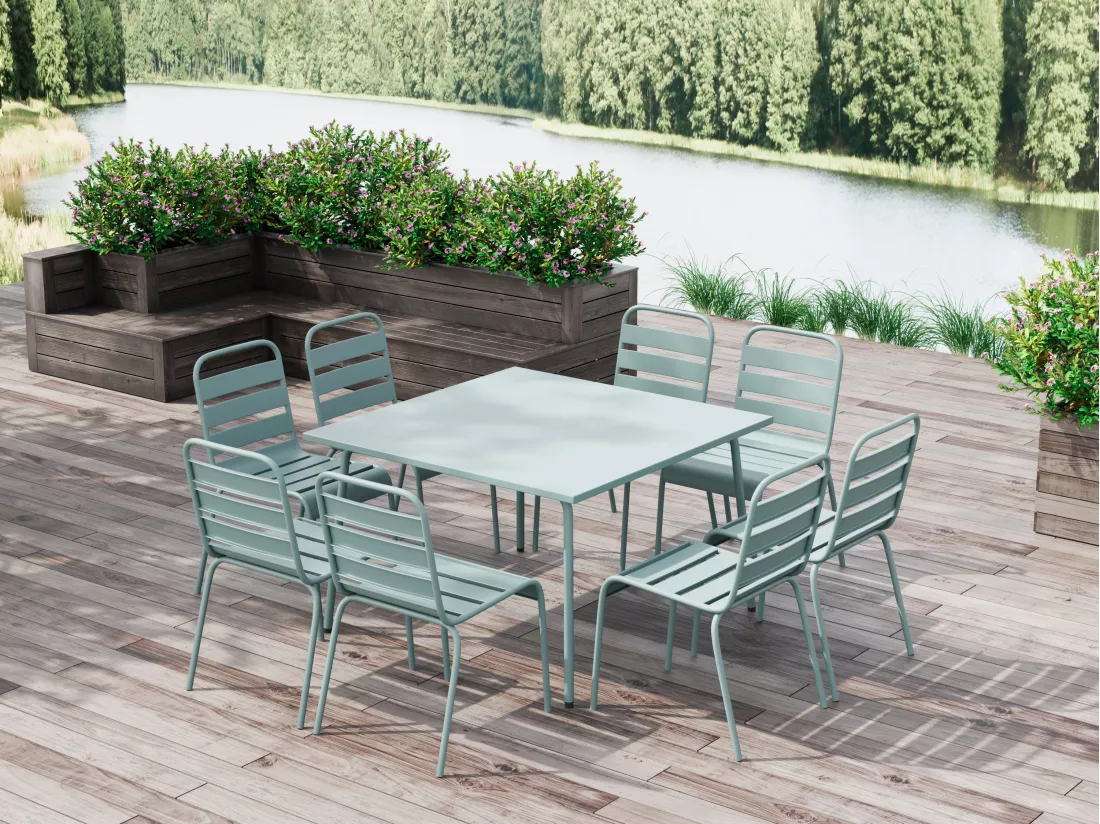 Table de jardin carrée L.120 cm en métal - Vert amande - MIRMANDE de MYLIA