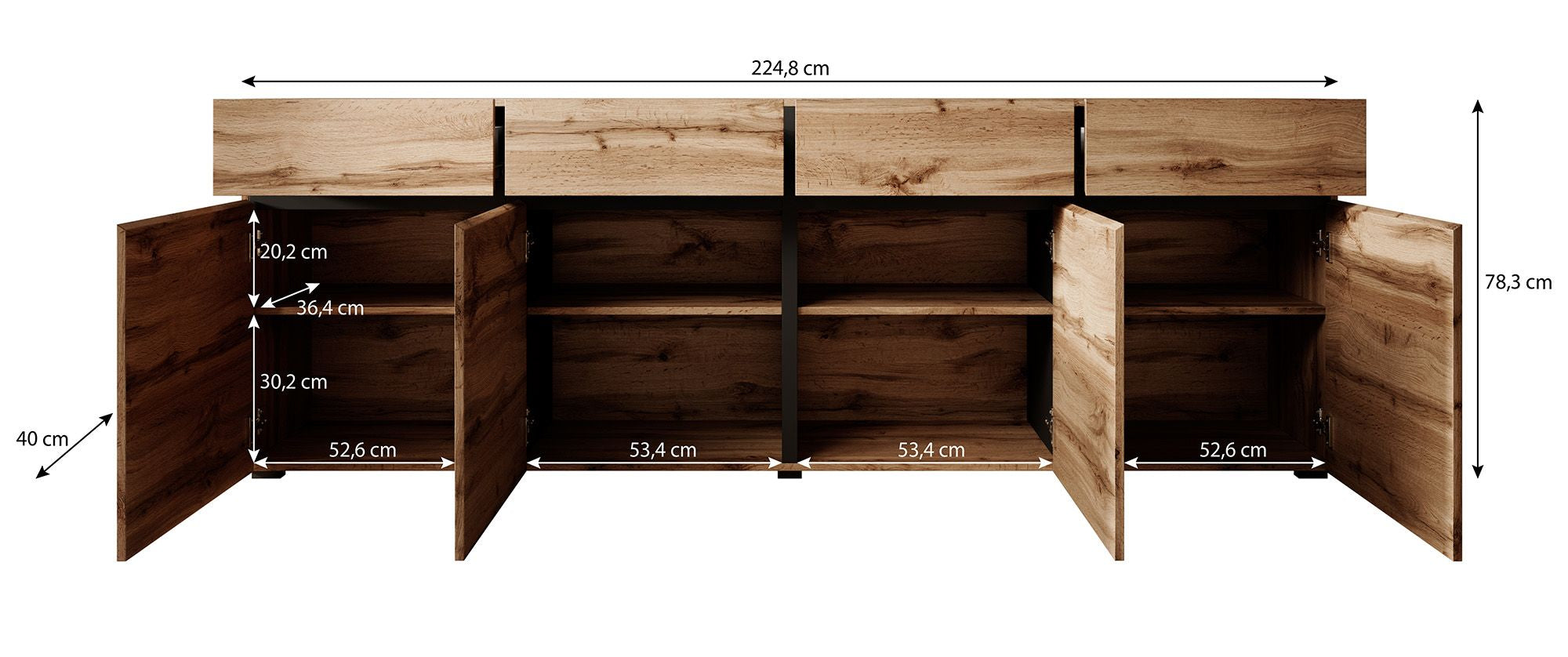 Meubella - Dressoir Cainan - Eiken - 225 cm