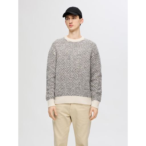 Selected Homme Harry Striktrøje, Tofu Sepia Tint/Asphalt, M