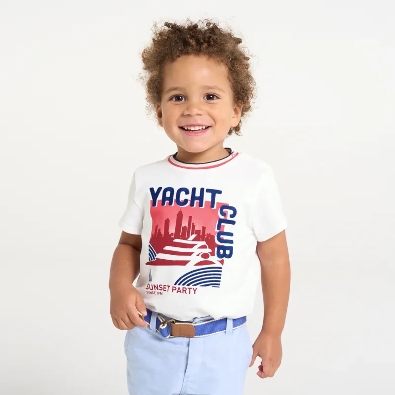 T-shirt maille piquée bateau blanc bébé garçon Blanc