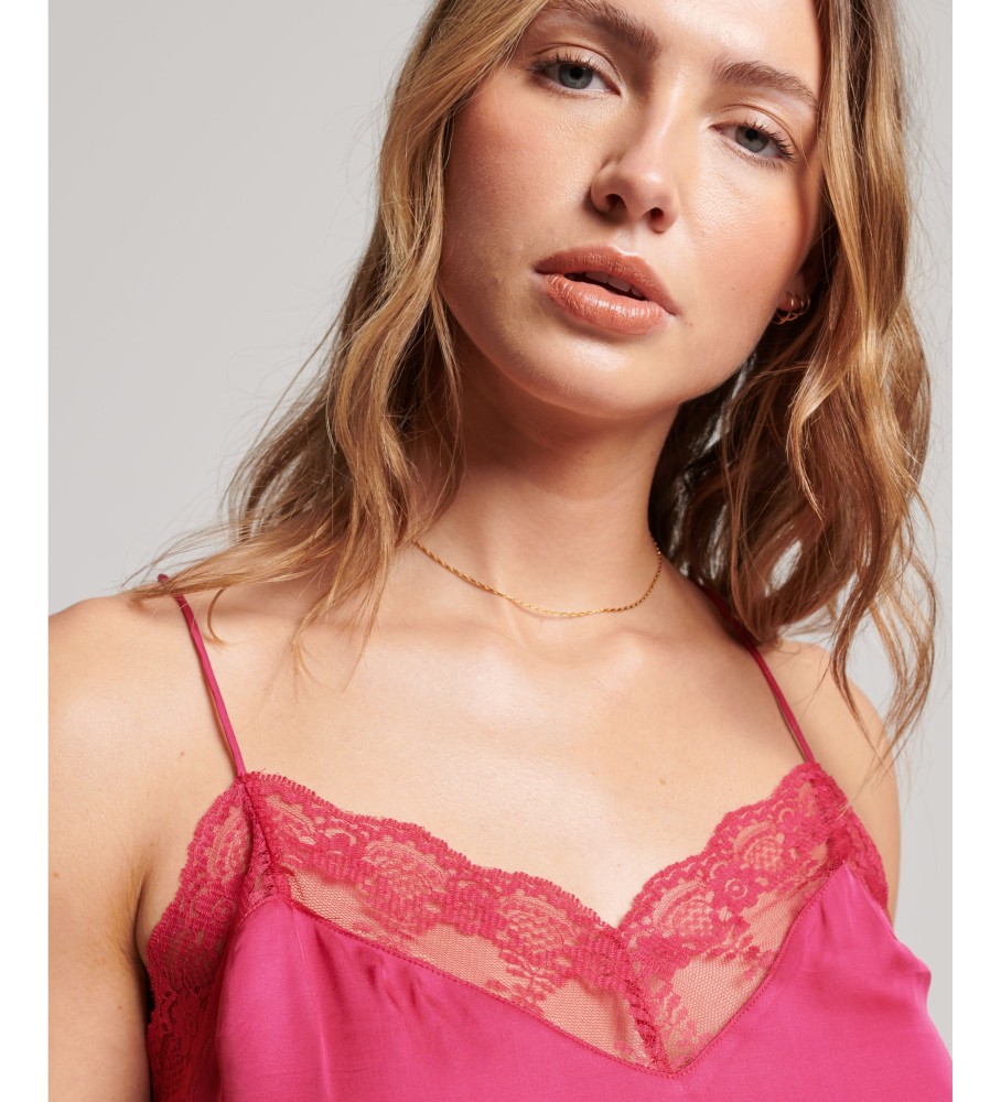 Vestido curto de cetim vermelho com alças finas da Superdry