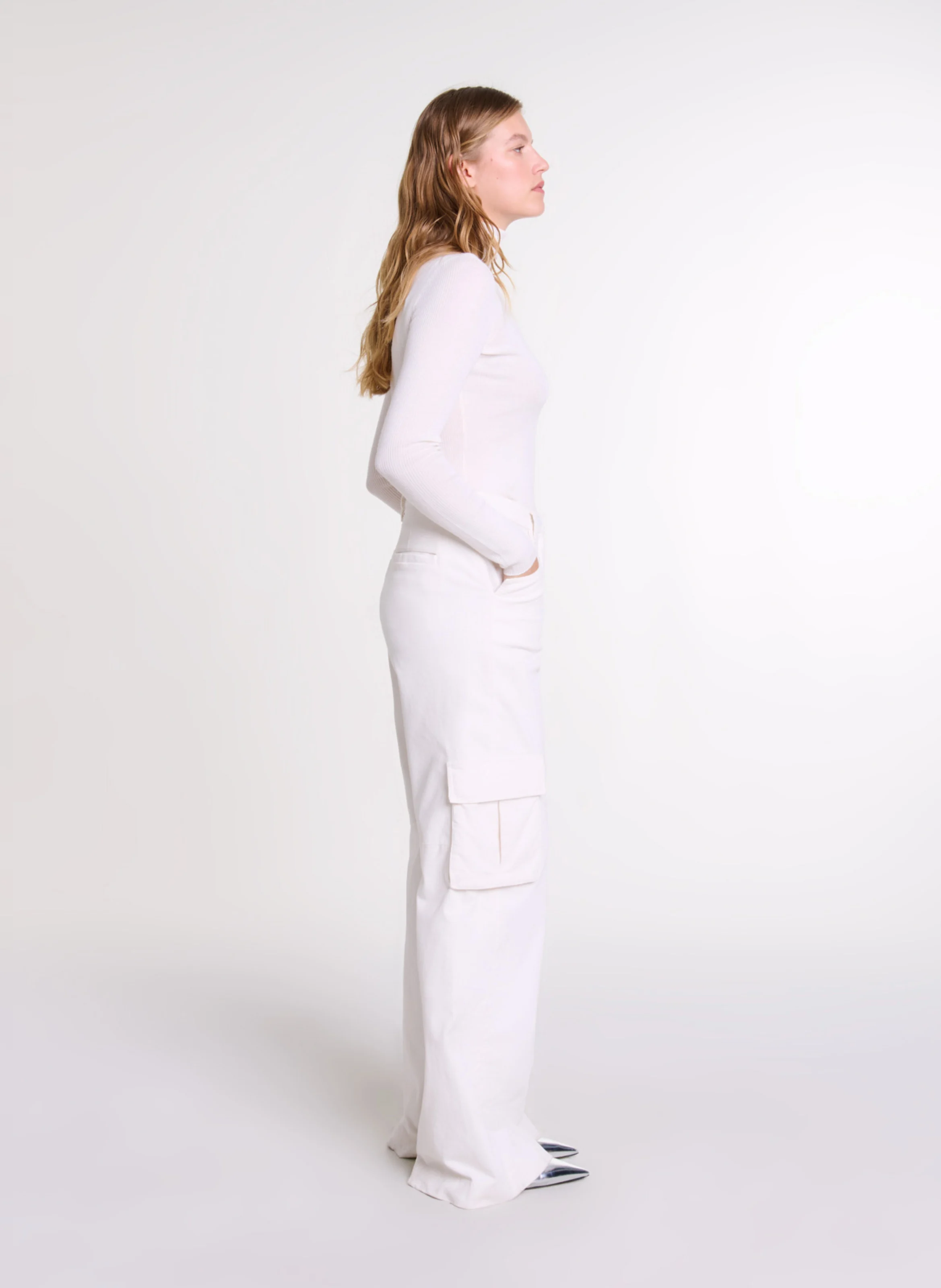Pantalon treillis en coton mélangé | Beige