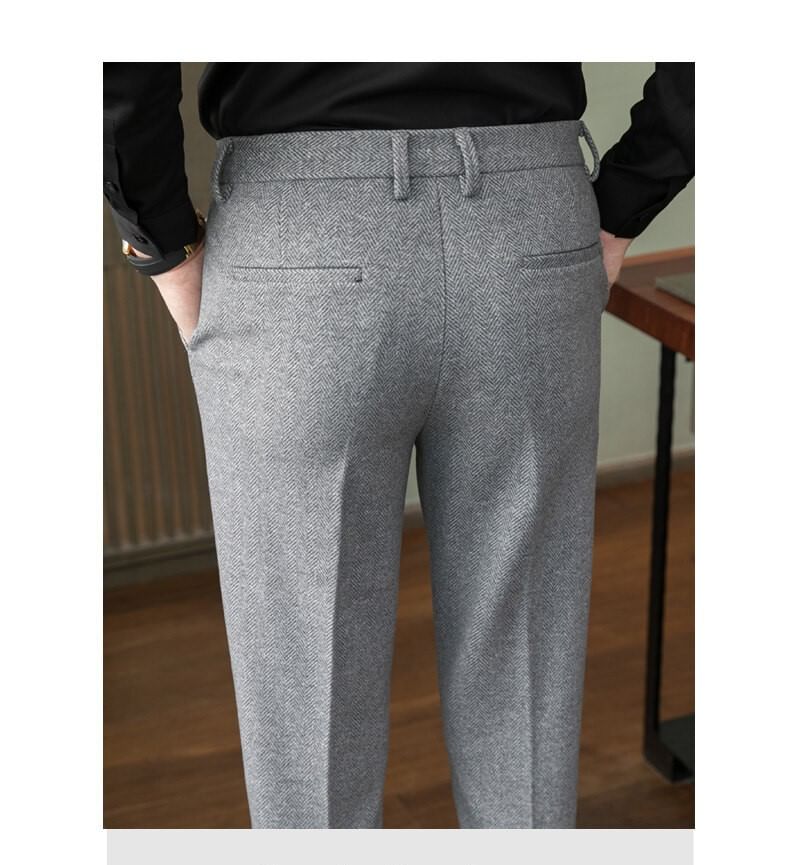 Lefitt - Mid Rise Herringbone Cropped Tapered Dress Pants
