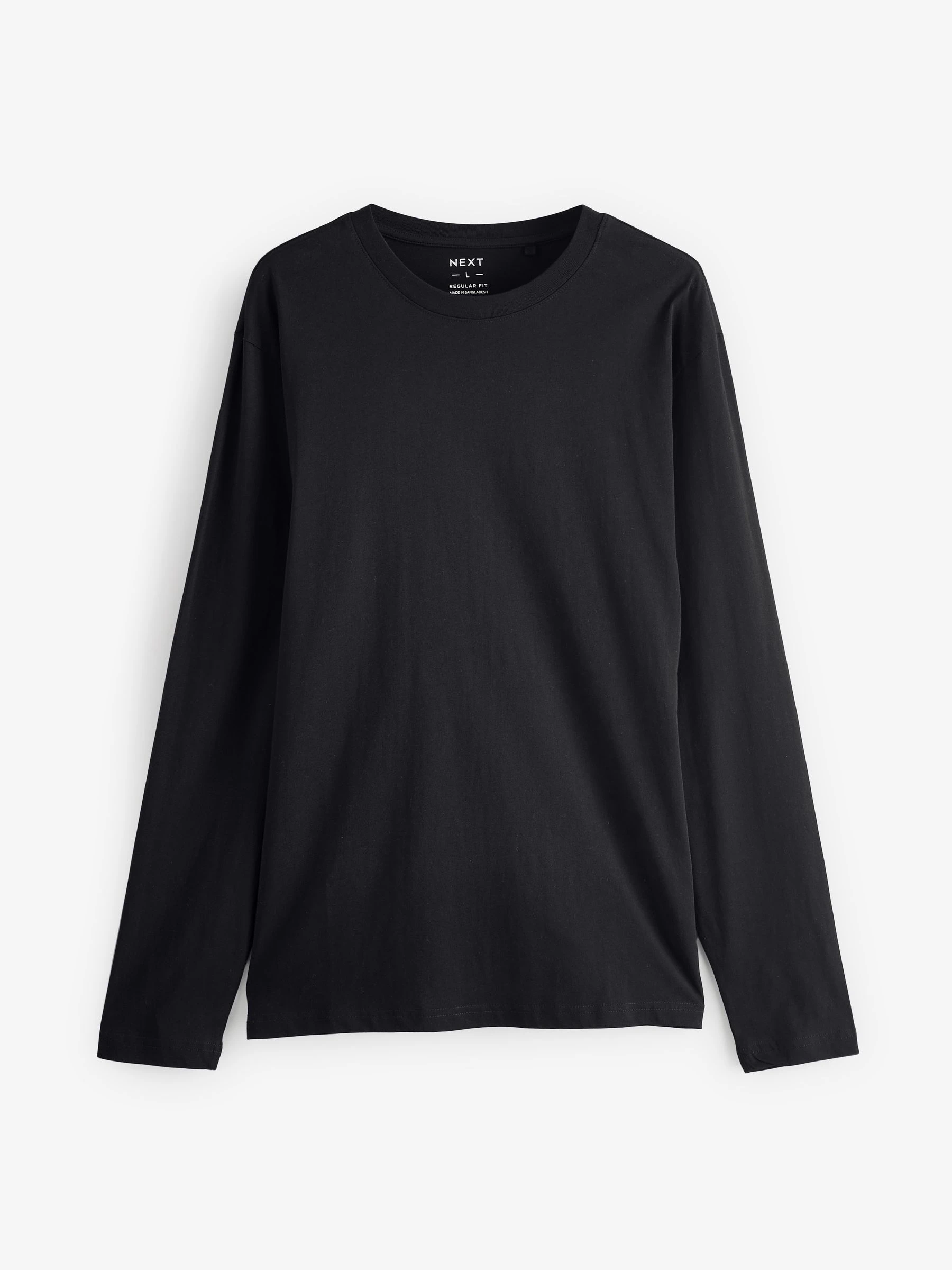 Zwart - Normale Pasvorm - T-shirt met lange mouwen en ronde hals