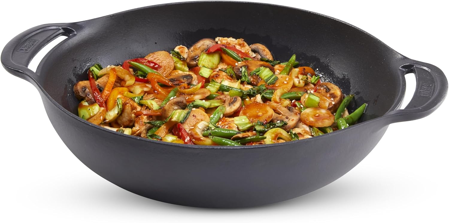 Weber Crafted Wok & Dampfgaraufsatz / 2-in-1 Edelstahl-Set zum Braten und Dämpfen von Gemüse, Fleisch oder Fisch – Silber (7607)