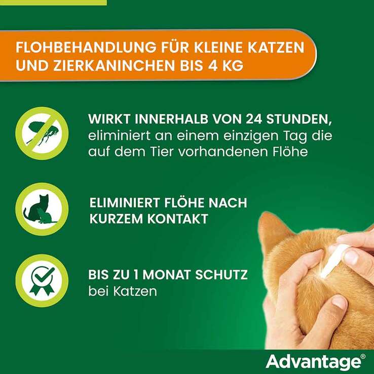 Advantage 40 für kleine Katzen und Zierkaninchen unter 4 kg, 4X0.4 ml
