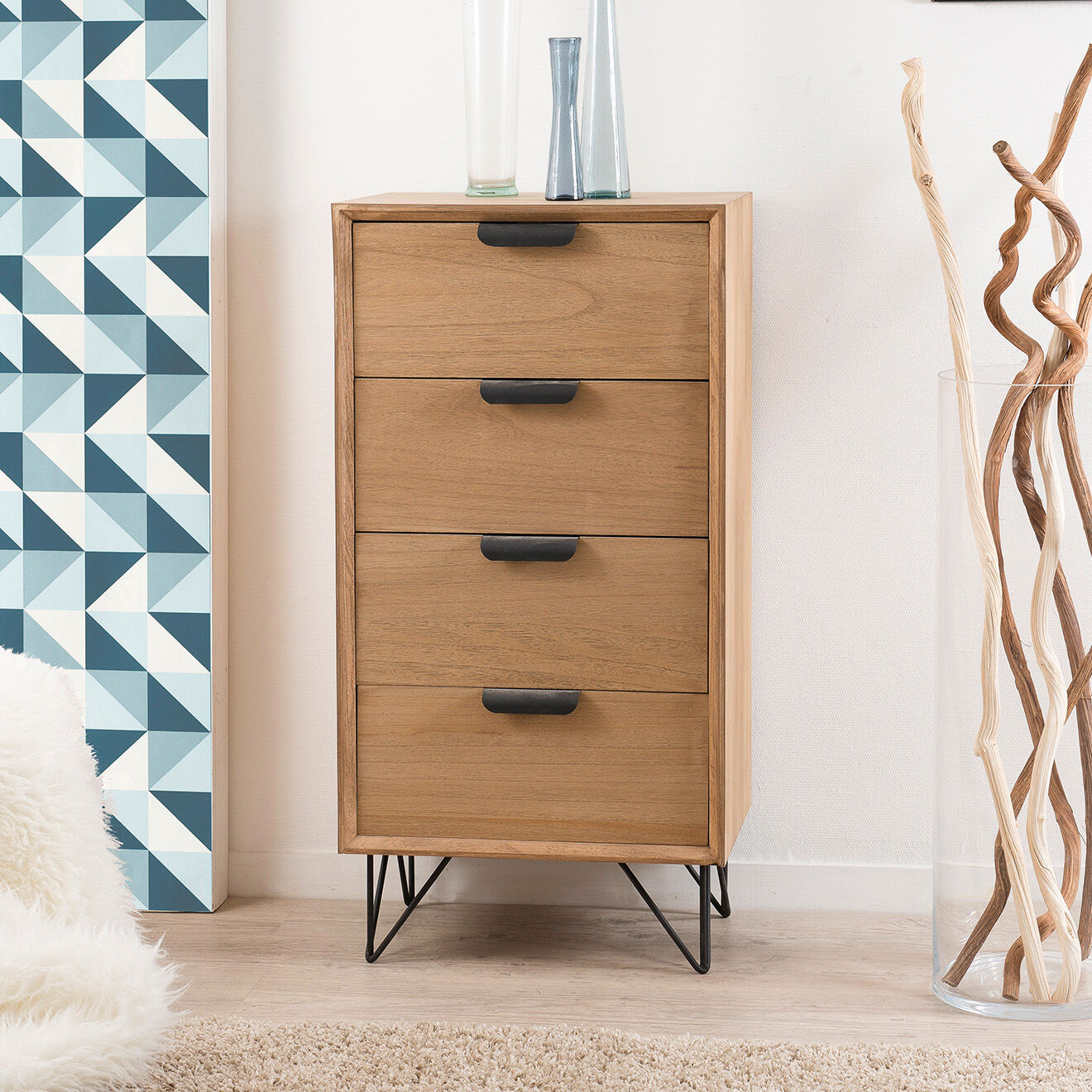 Macabane Chiffonier 4 tiroirs Margaux marron - 48x34.5x96 cm