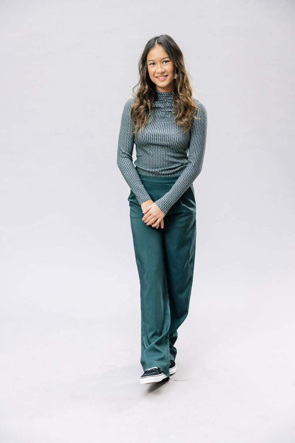 LOOXS high waist loose fit broek donkergroen