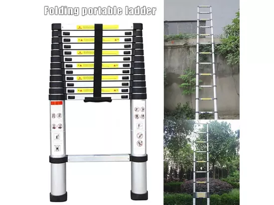 Échelle télescopique de 3,8 m en Aluminium - Droite Multi-Fonction Ladder - 13 barreaux - avec Pieds Antidérapants - Charge Max 150kg