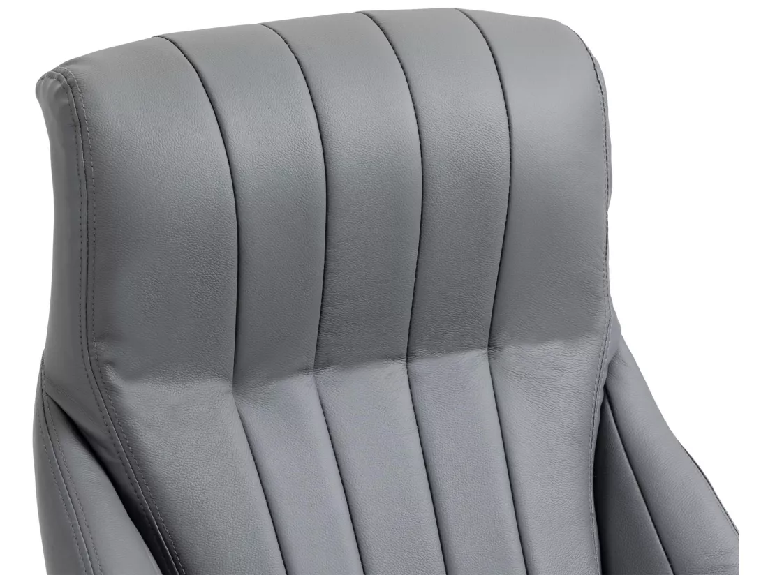 Chaise de bureau - Véritable cuir & Métal chromé - Gris - Wigan