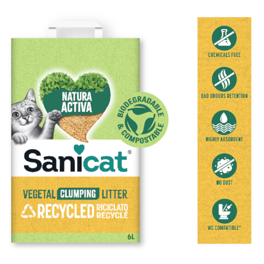 Areia higiênica reciclada Sanicat Natura Activa para gatos
