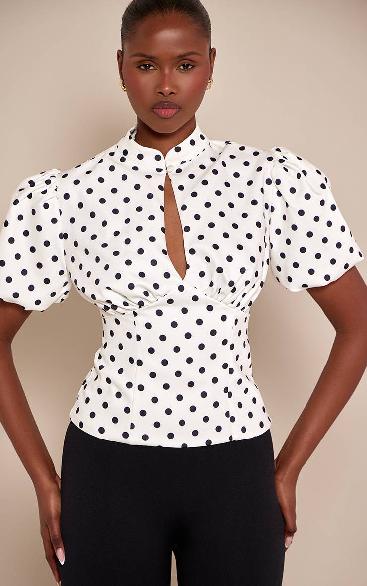 Blanc Chemisier Tissé À Pois Avec Découpe