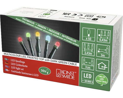Micro LED-lichtsnoer, mat, Konstsmide, 3,43 m + 3 m aansluitdraad, 50 LED's, veelkleurig licht