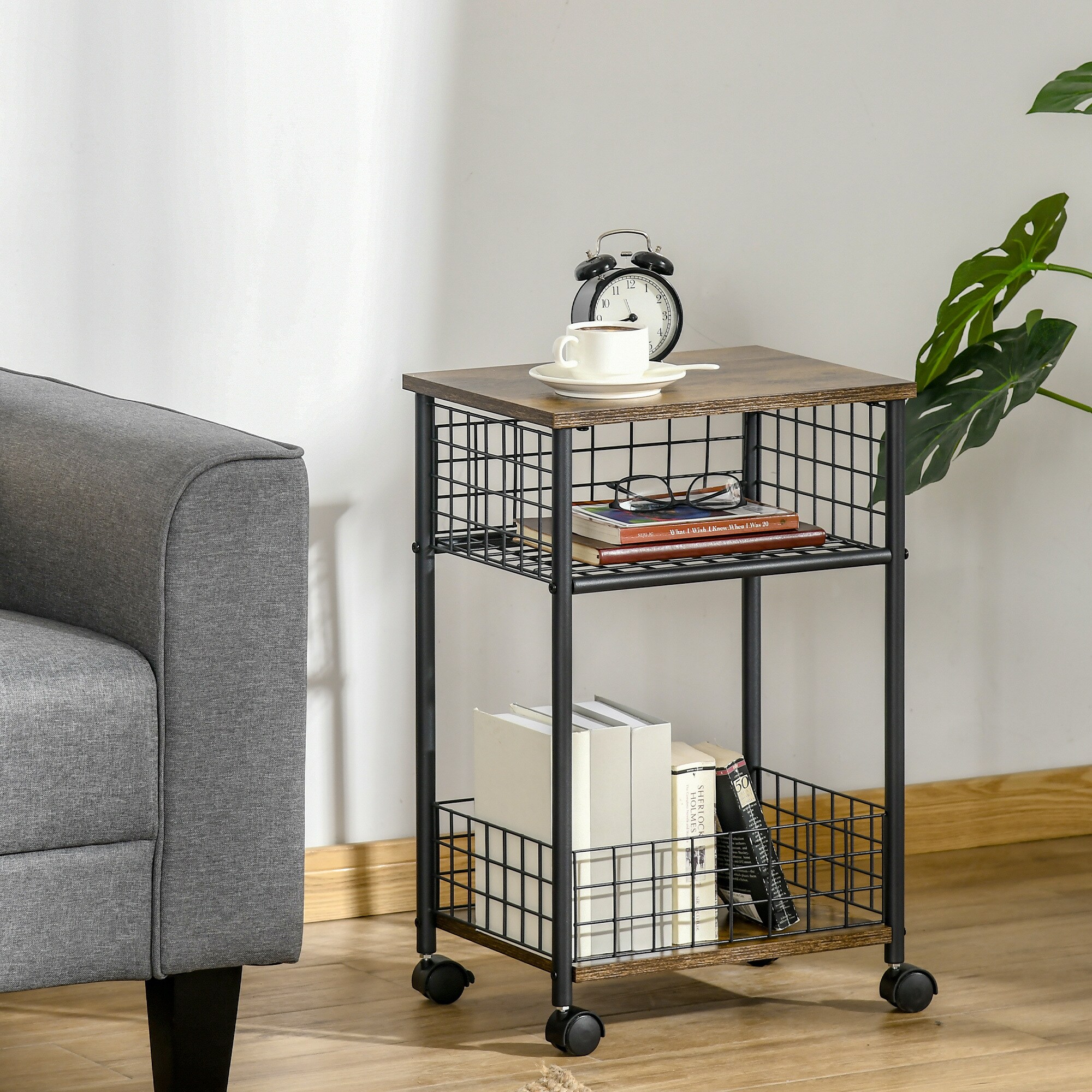 HOMCOM Küchenwagen mit 360°-Lenkrollen braun 40L x 30B x 62H cm