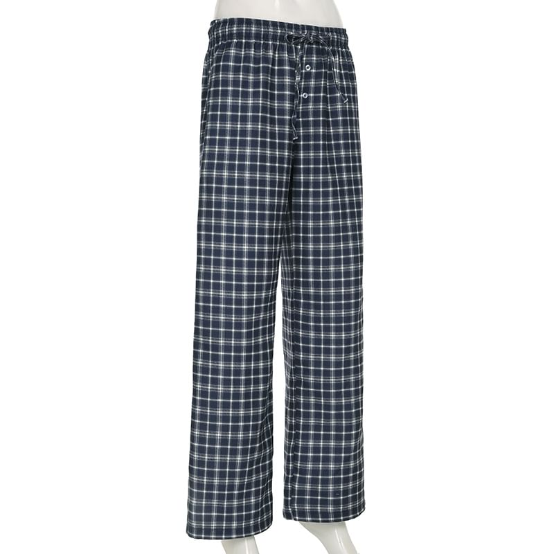 BrickBlack - Lage taille, geruite broek met trekkoord en losse pasvorm