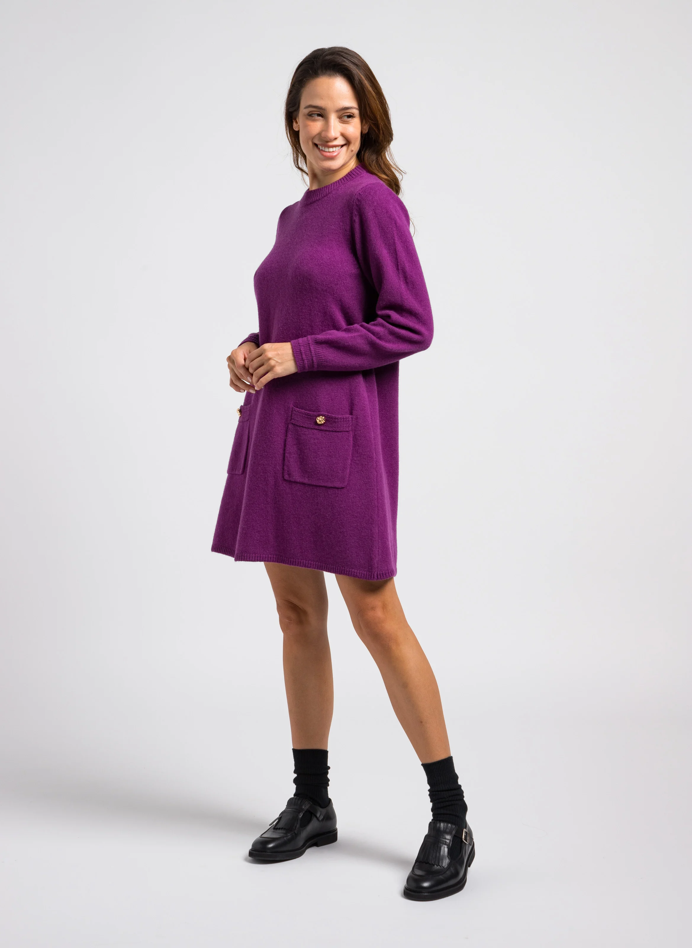 ROSS - Robe courte col rond en laine et en cachemire mélangés | Violet