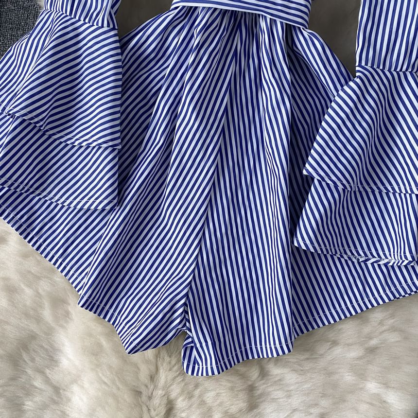 Lucuna - Lange mouwen off-shoulder gestreepte romper