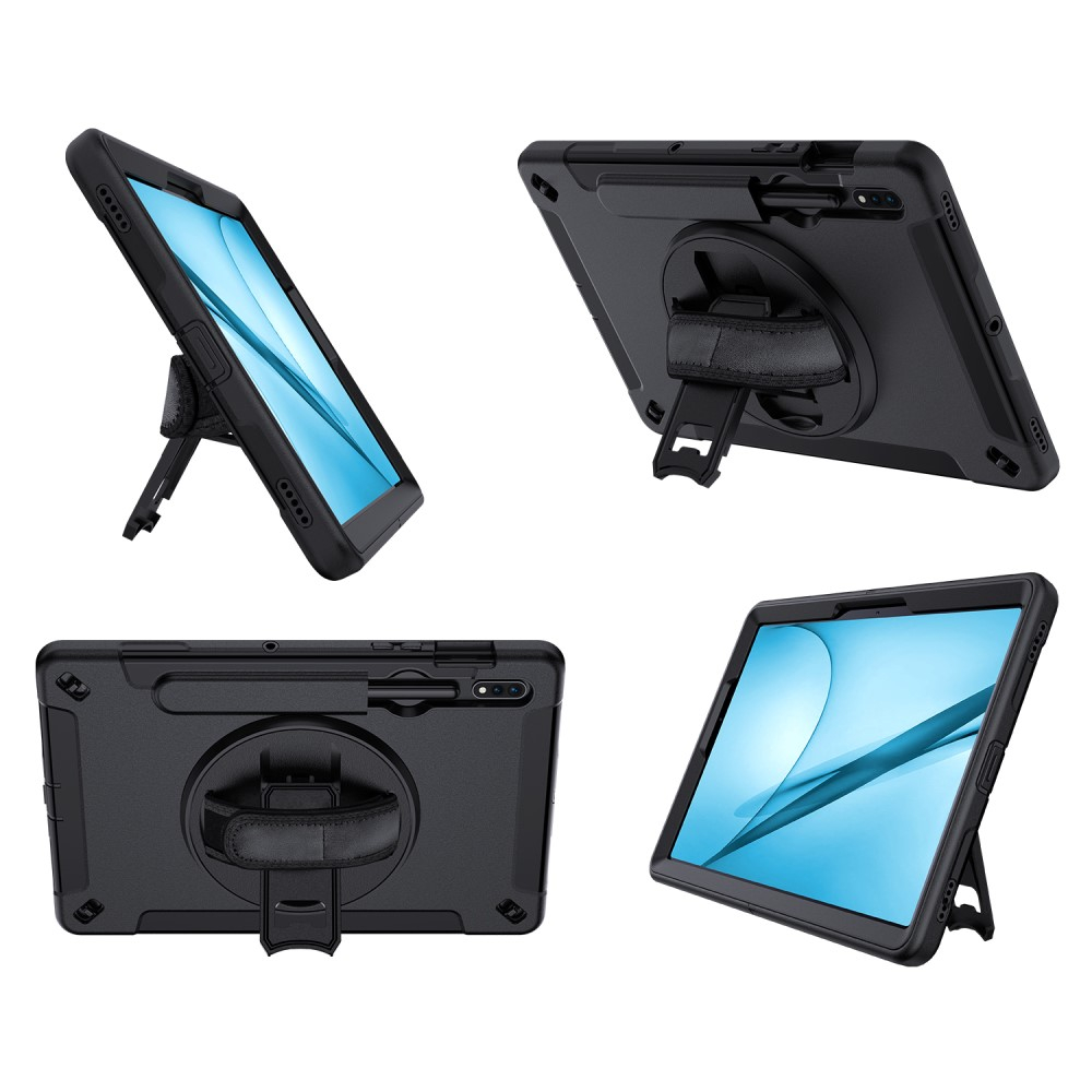 Samsung Galaxy Tab S7 FE 5G Hybrid Outdoor Case Hülle Handschlaufe   Schultergurt - Schwarz